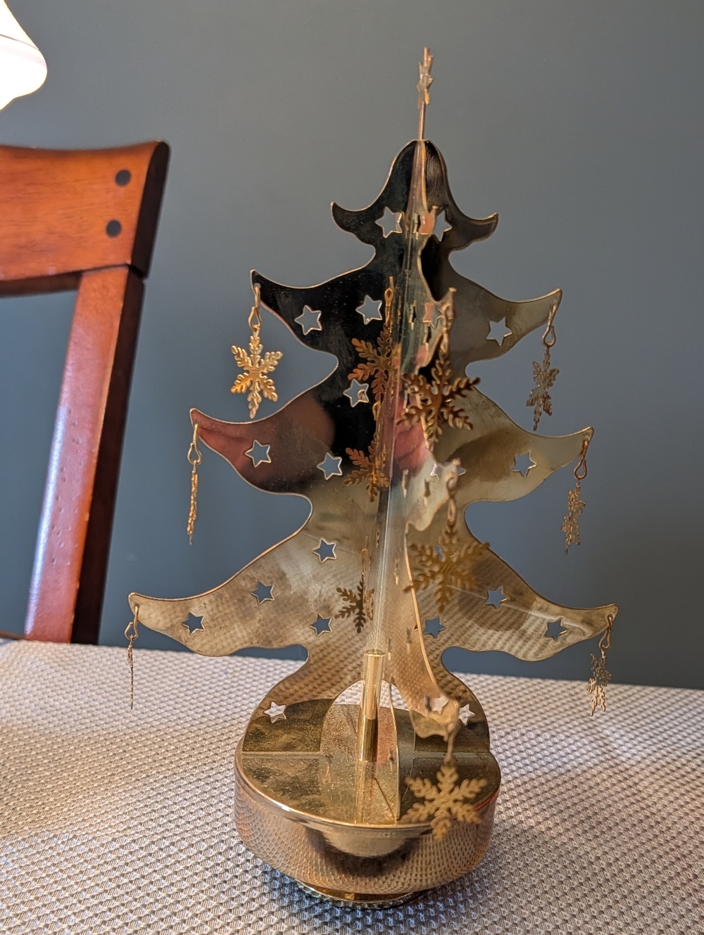 Musical Christmas Tree Brass Spinning 10" Height Vintage Box Included Dangling